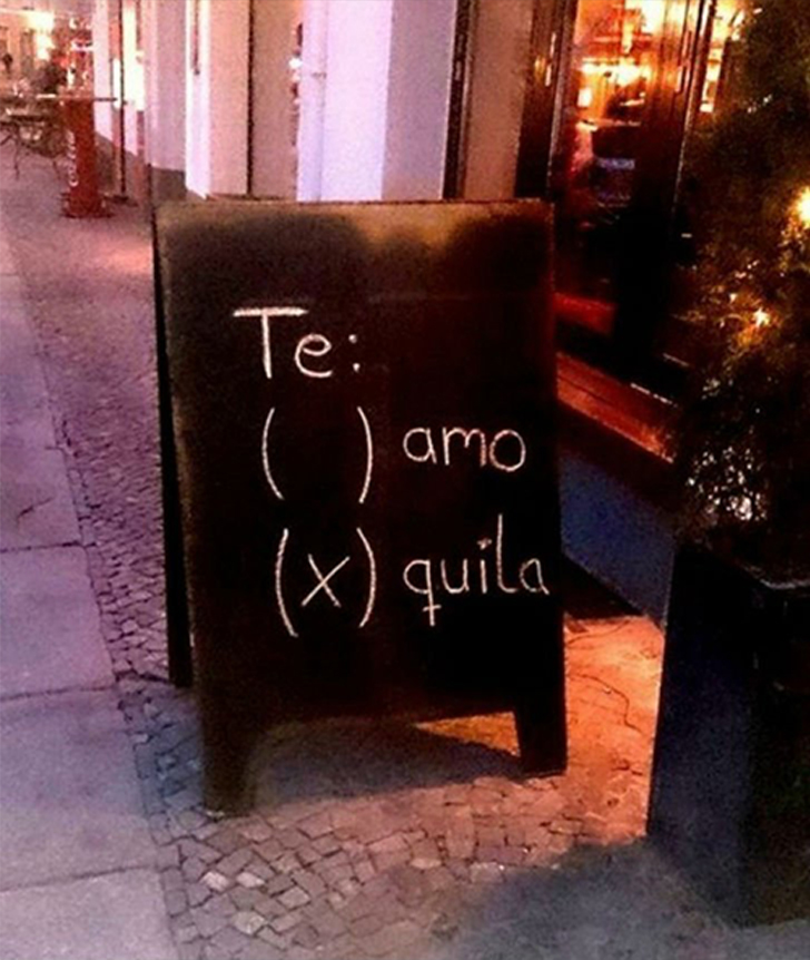 Cartel de restaurante - Te ( ) amo / Te (x) quila
